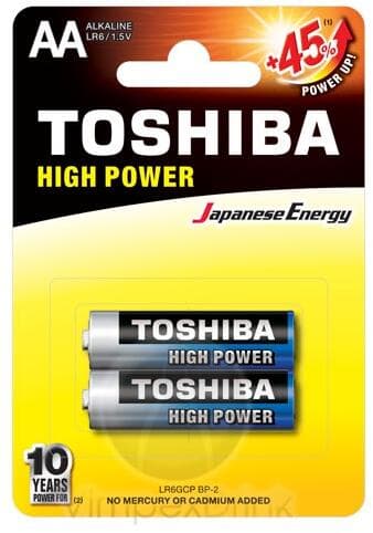 TOSHIBA R6/2 AA alkaline batteries, 2 pcs/set