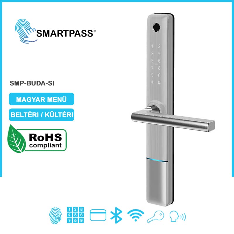 BUDAPEST SILVER smart lock with fingerprint, Bluetooth, WiFi, PIN code, RFID card, key