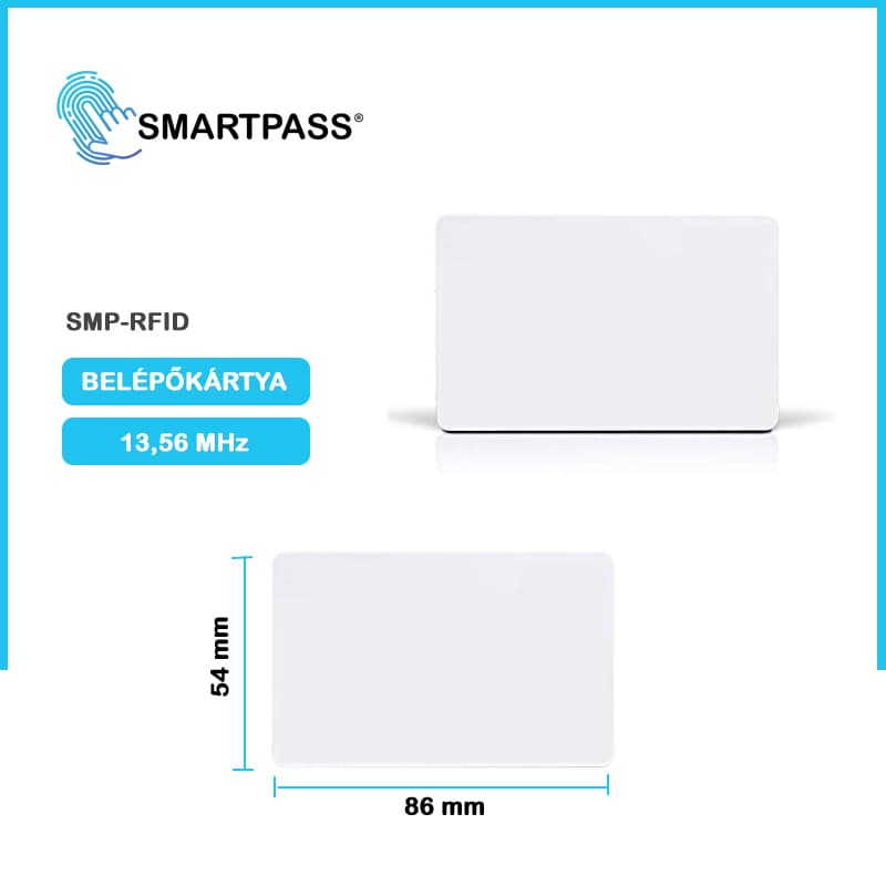 RFID Kártya, 13.56 MHz, Fehér, Személyre szabható