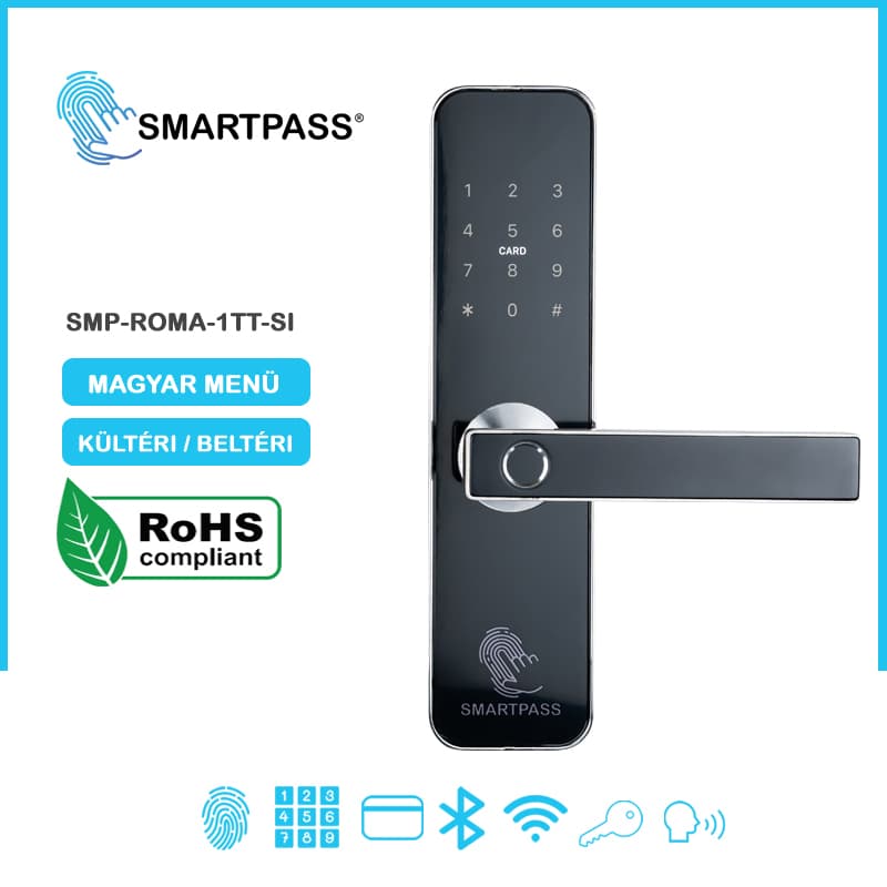 ROMA SILVER smart lock with fingerprint, Bluetooth, WiFi, PIN code, RFID card, key
