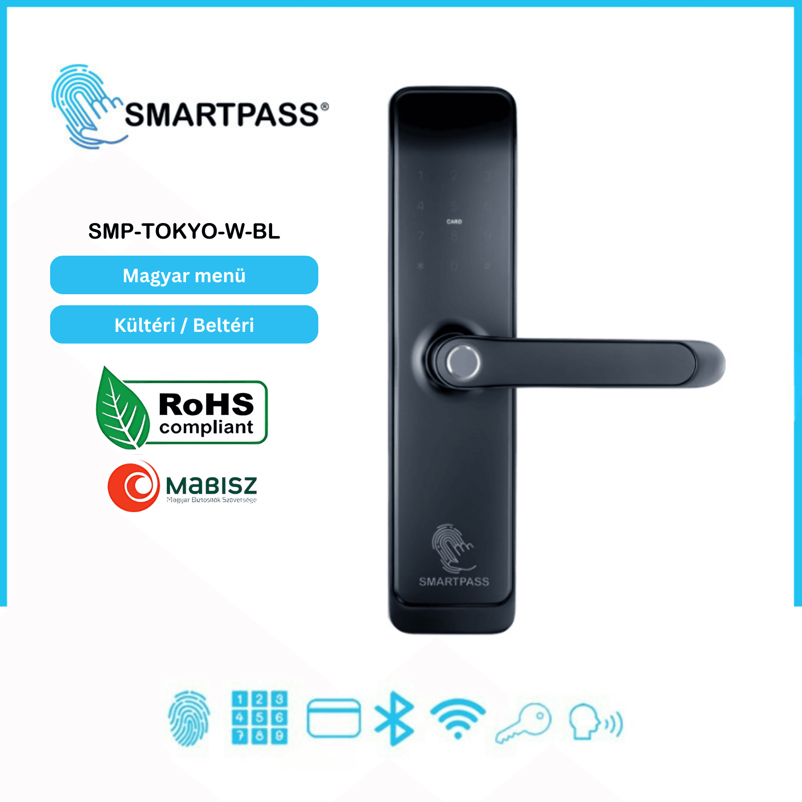 TOKYO WiFi BLACK smart lock with fingerprint, Bluetooth, WiFi, PIN code, RFID card, key