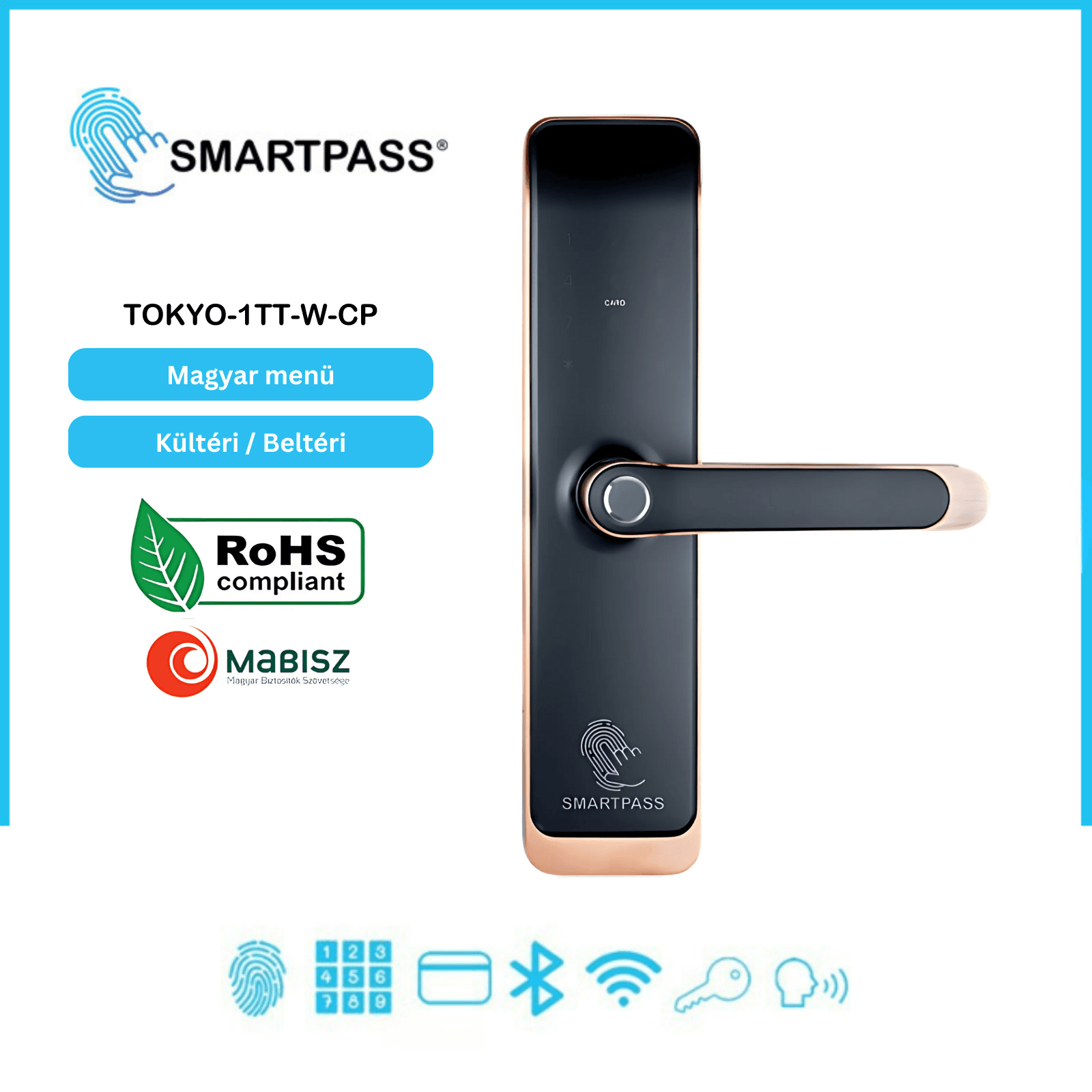 TOKYO WiFi COPPER smart lock with fingerprint, Bluetooth, WiFi, PIN code, RFID card, key