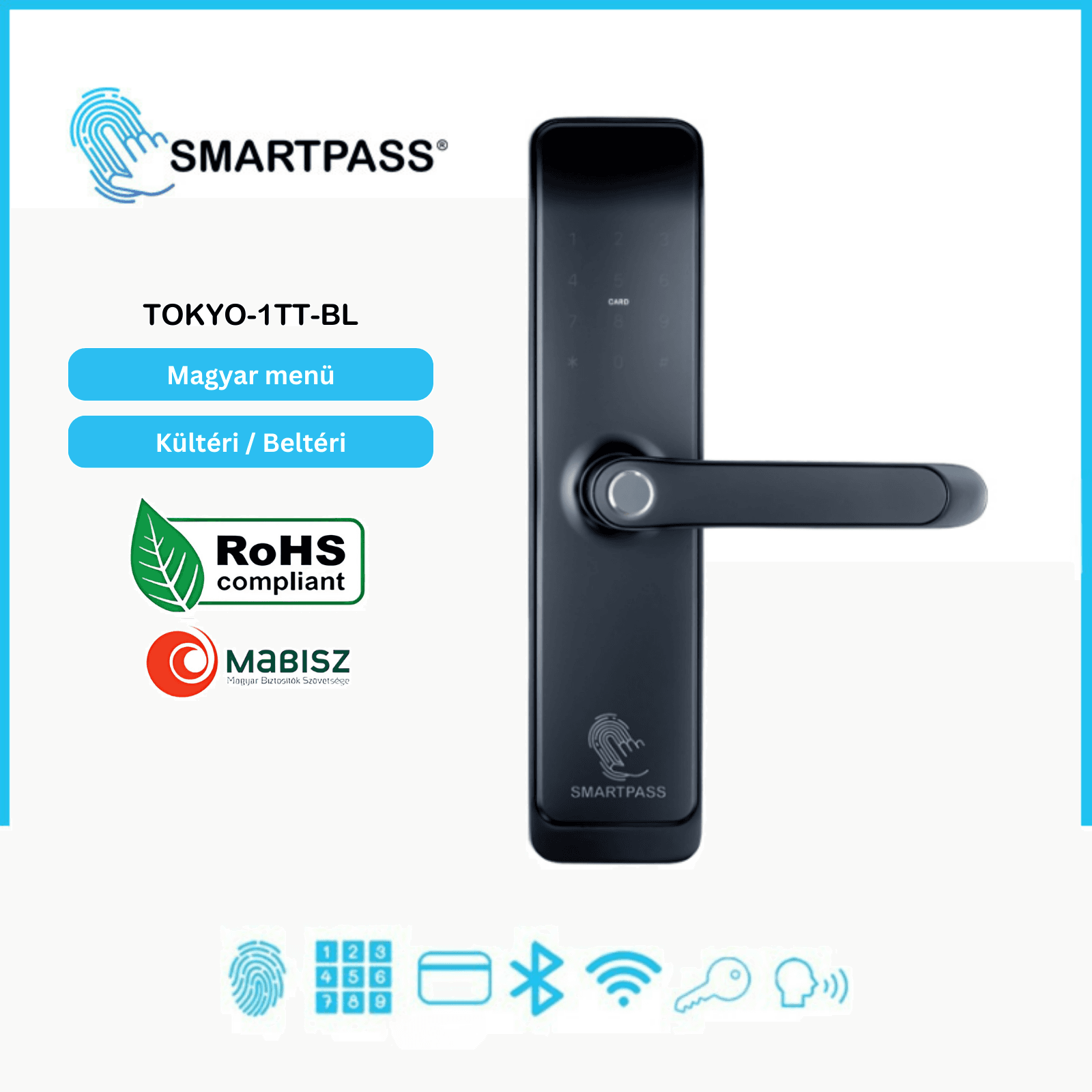 TOKYO BLACK smart lock with fingerprint, Bluetooth, WiFi, PIN code, RFID card, key