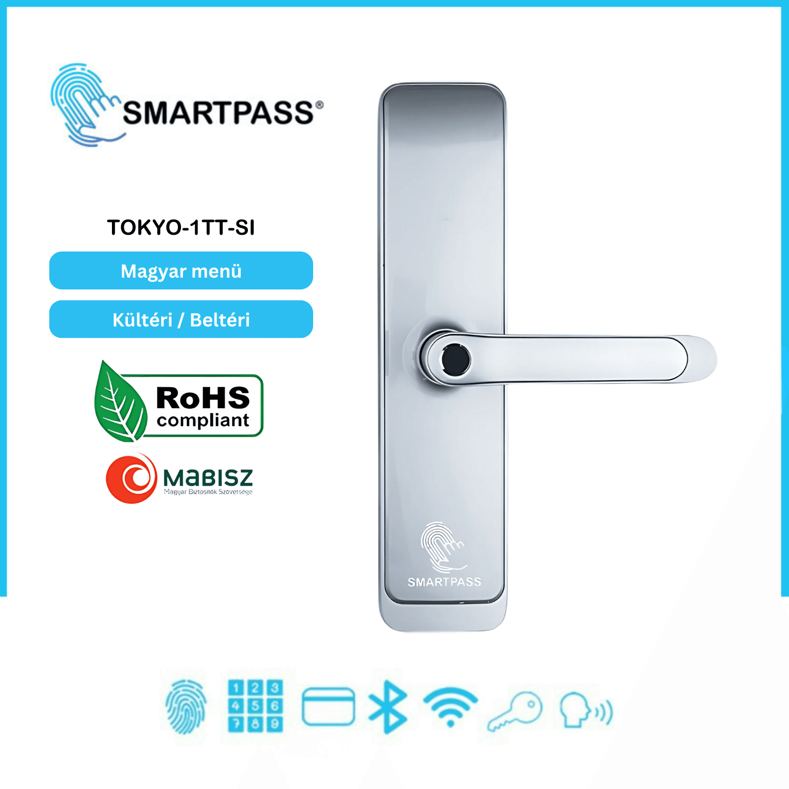 TOKYO SILVER smart lock with fingerprint, Bluetooth, WiFi, PIN code, RFID card, key