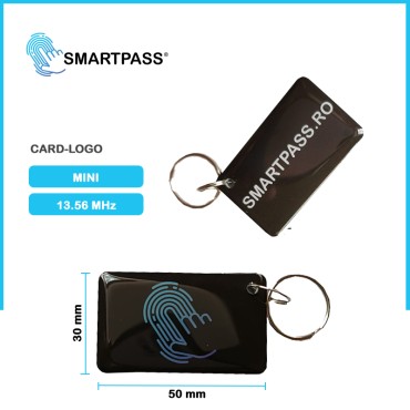 Kulcstartó típusú RFID Kártya SMARTPASS logóval, 13,56 MHz, Fekete